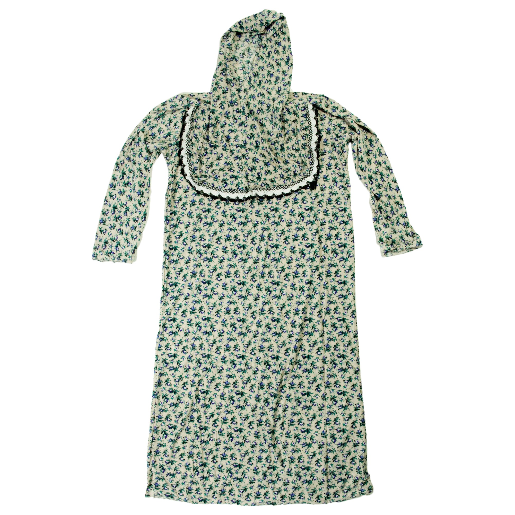 Girl's White Floral Women's Loose Prayer Clothes Abaya Gown With Hijab - Hijaz