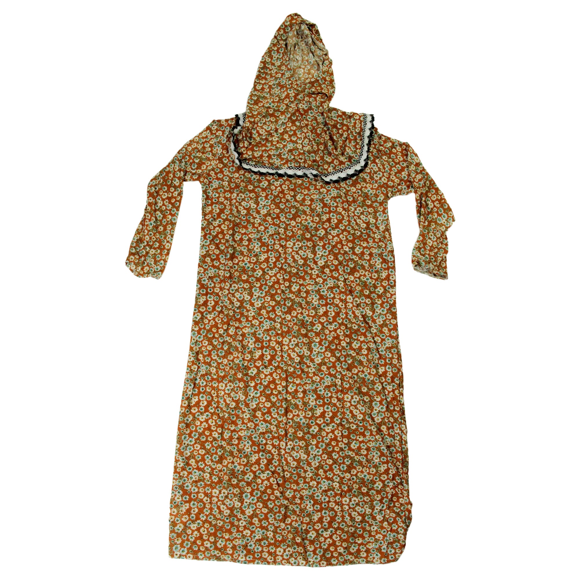 Girl's Orange Floral One Piece Abaya Prayer Clothes with Hijab Hood - Hijaz