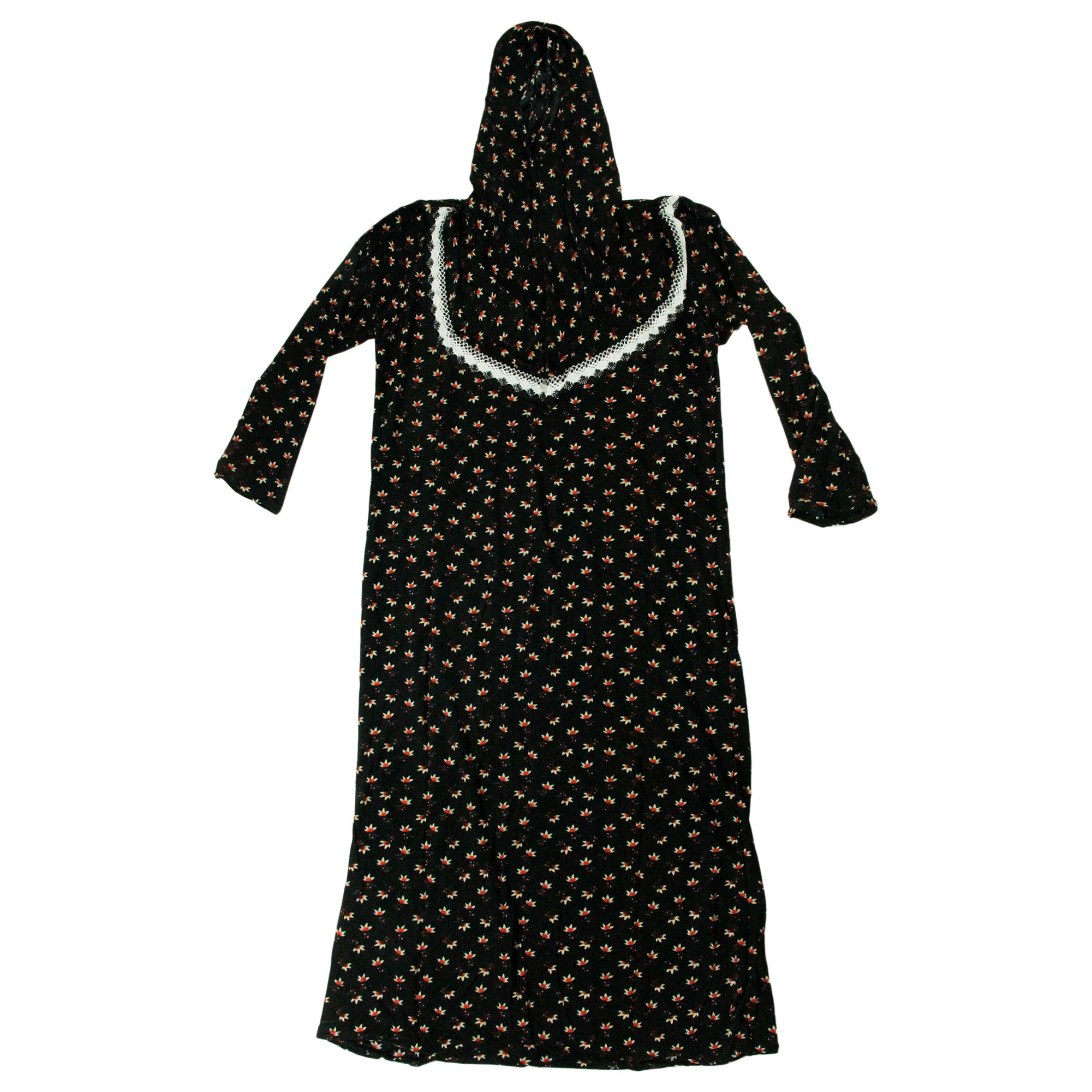 Girl's Black and Yellow Floral One Piece Abaya Prayer Clothes with Hijab Hood - Hijaz