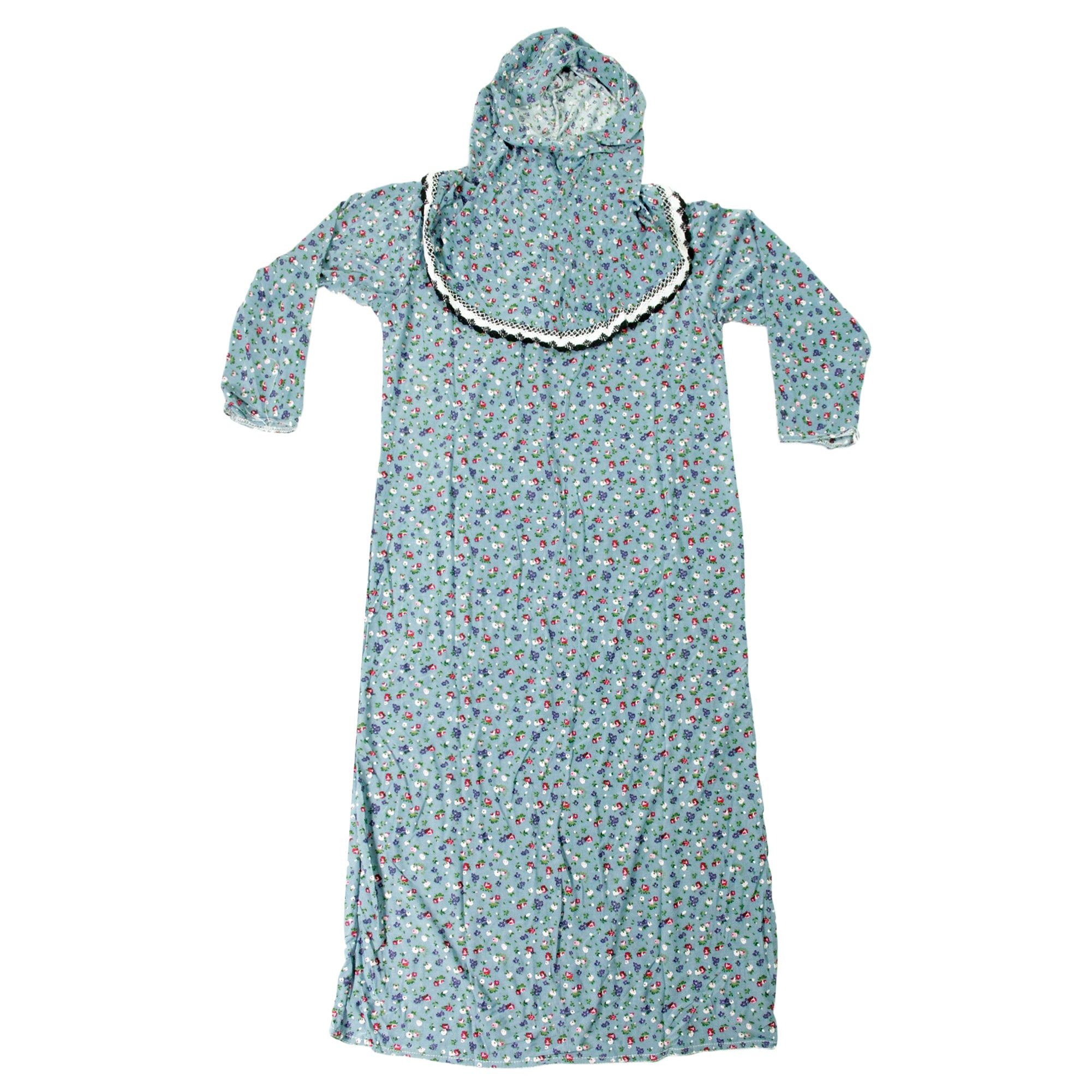 Girls Sky Blue Floral Women's Loose Prayer Clothes Abaya Gown With Hijab - Hijaz