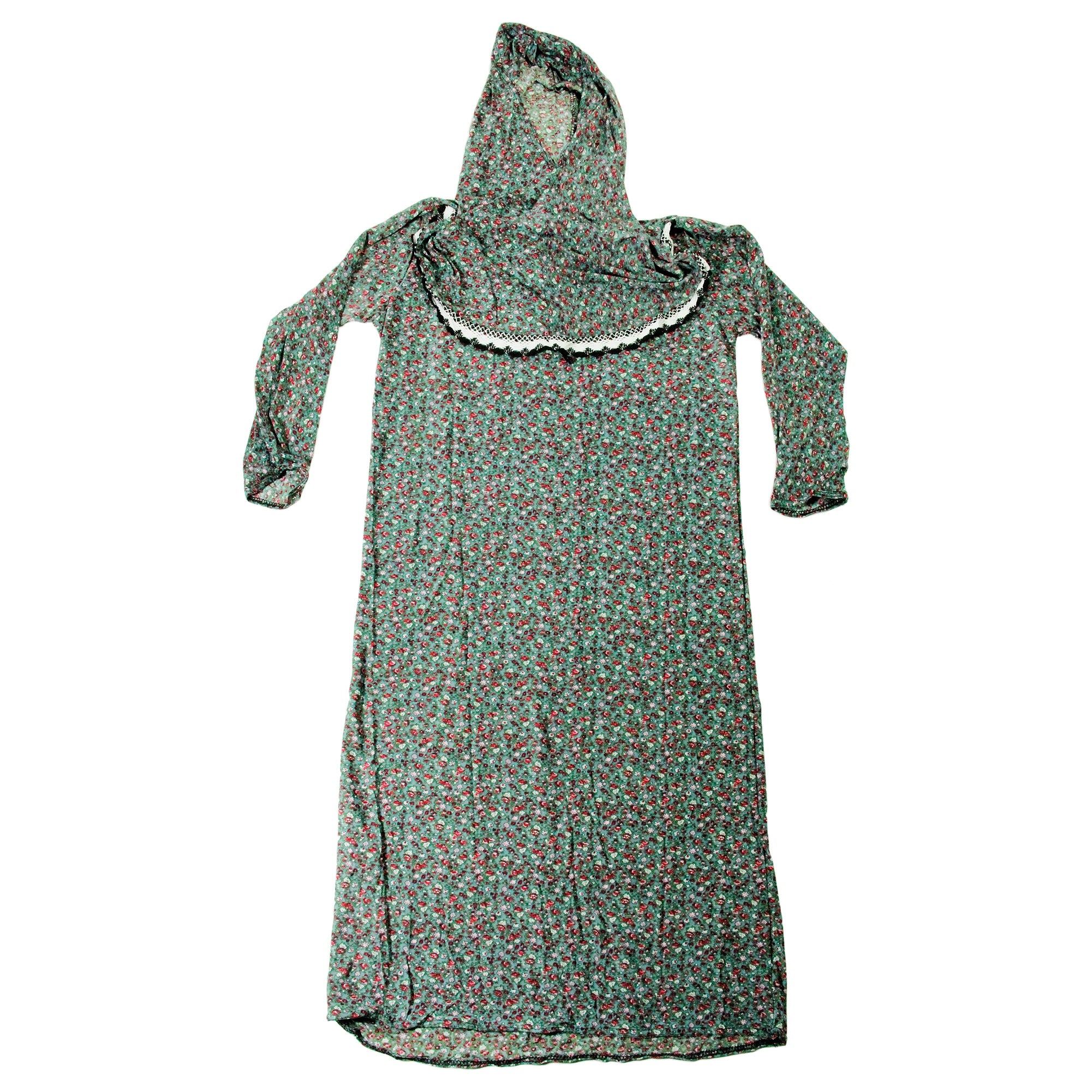Girls Teal Blue Floral Women's Loose Prayer Clothes Abaya Gown With Hijab - Hijaz