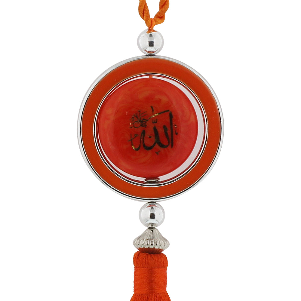 Orange Tassel with Round Glass Car Hanging - Hijaz
