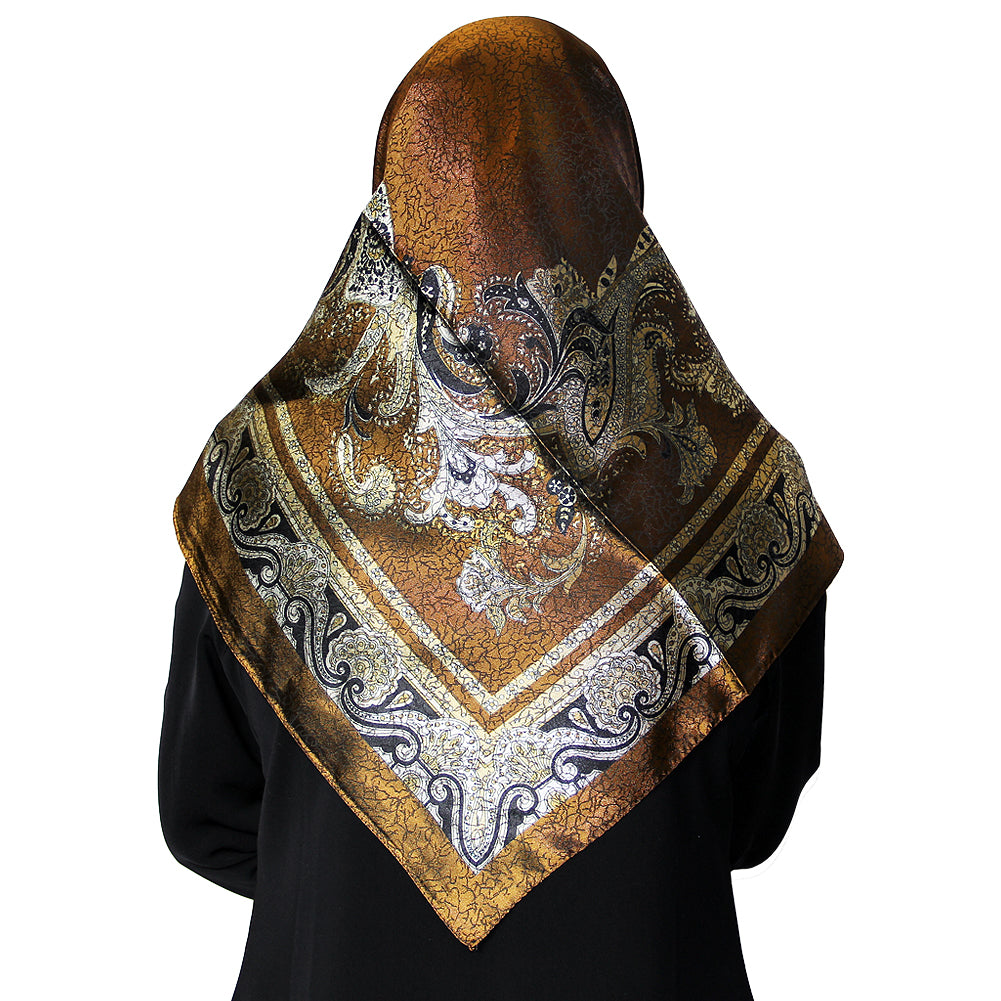 Brown and White Mosaic Print Women's Headscarf - Hijaz