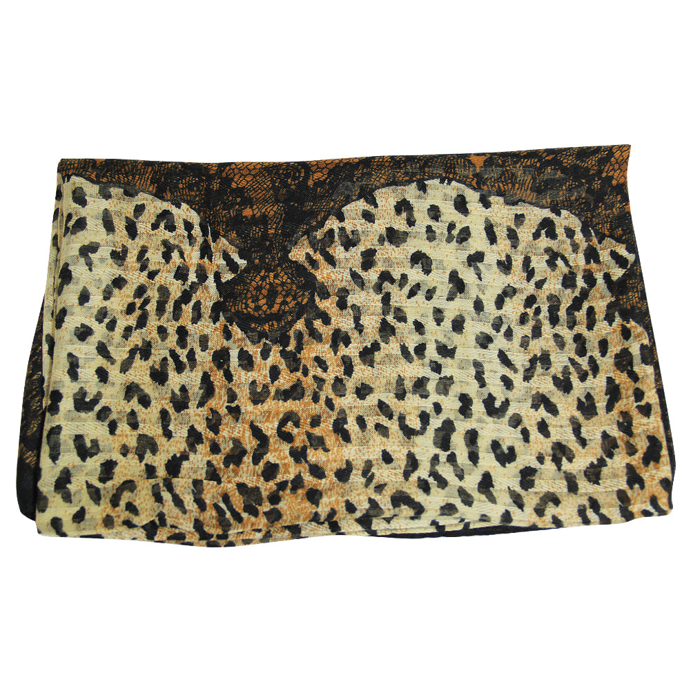 Cheetah Print and Yellow Jacquard Multipattern Women's Headscarf - Hijaz