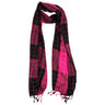 Magenta and Black Plaid Checkered Design Rectangle Women's Scarf with Tassles - Hijaz