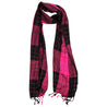 Magenta and Black Plaid Checkered Design Rectangle Women's Scarf with Tassles - Hijaz