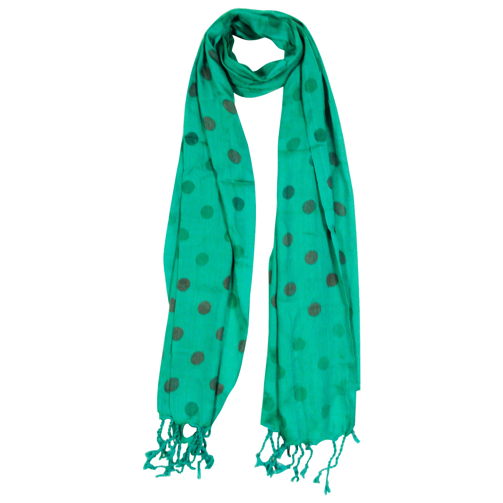 Emerald and Brown Polkadot Design Rectangle Women's Scarf with Tassles - Hijaz