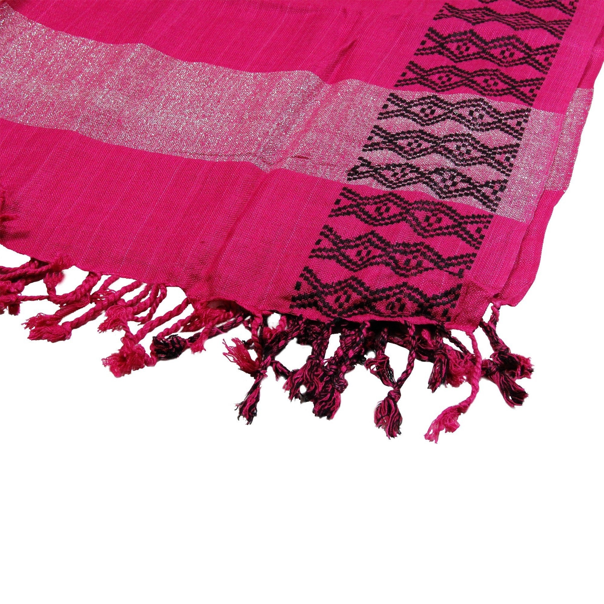 Magenta Pink Soft Rectangle Women's Scarf with Tassle Black Stitch Design - Hijaz