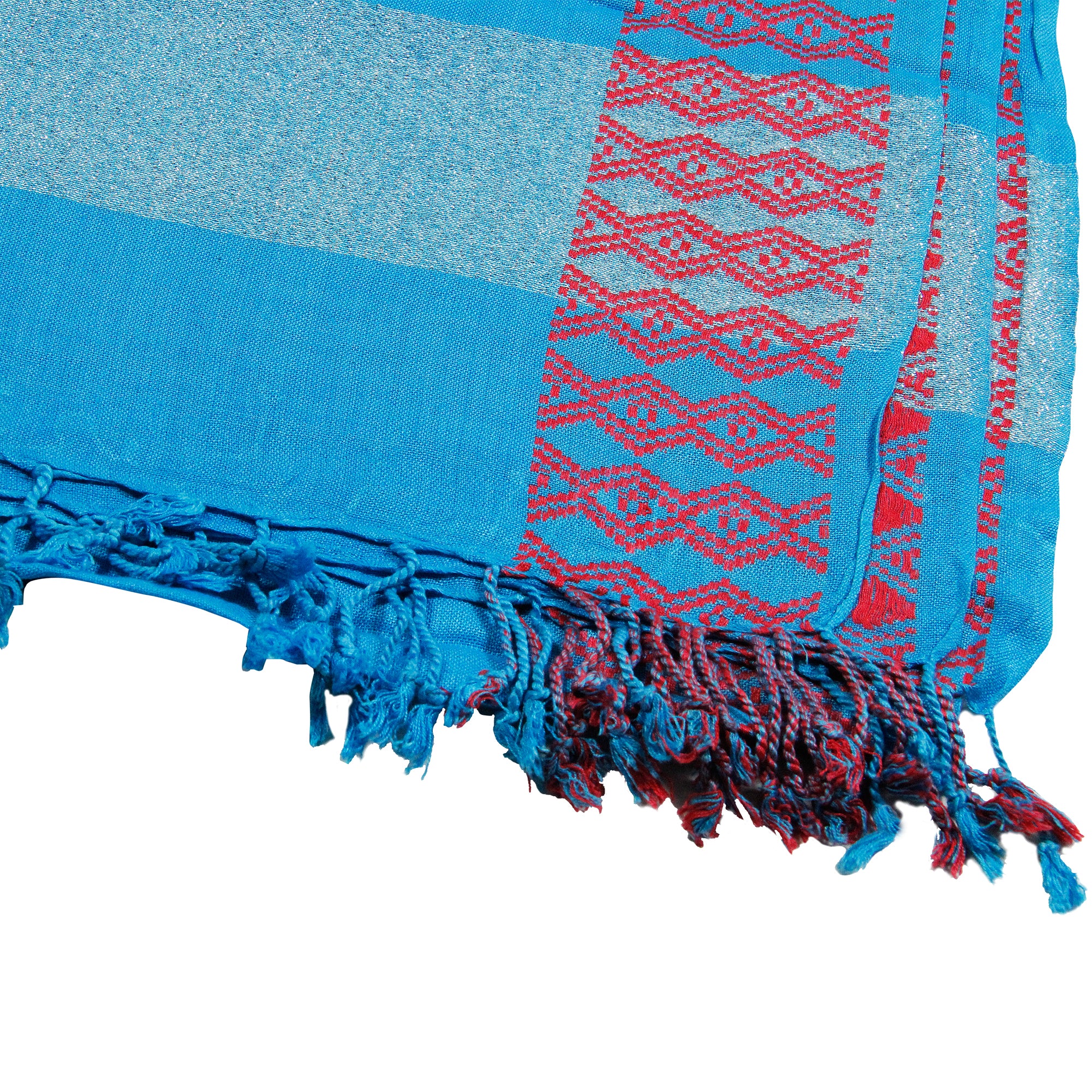 Powder Blue Soft Rectangle Women's Scarf with Tassle Orange Stitch Design - Hijaz