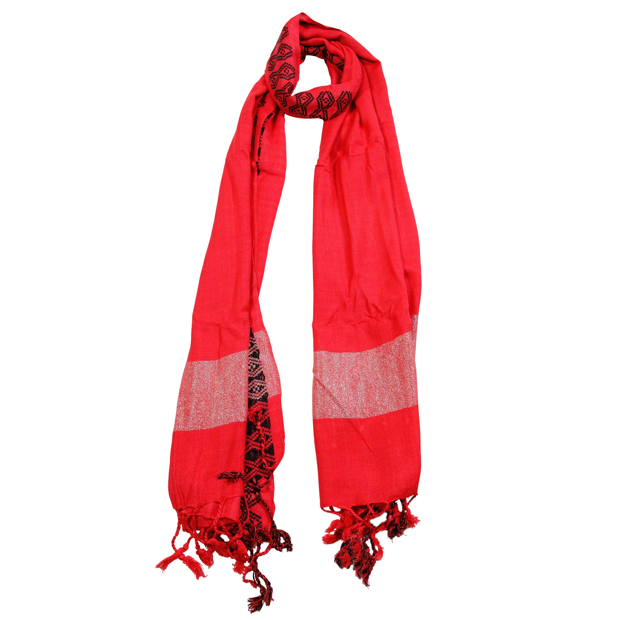 Blood Orange Soft Rectangle Women's Scarf with Tassle Black Stitch Design - Hijaz