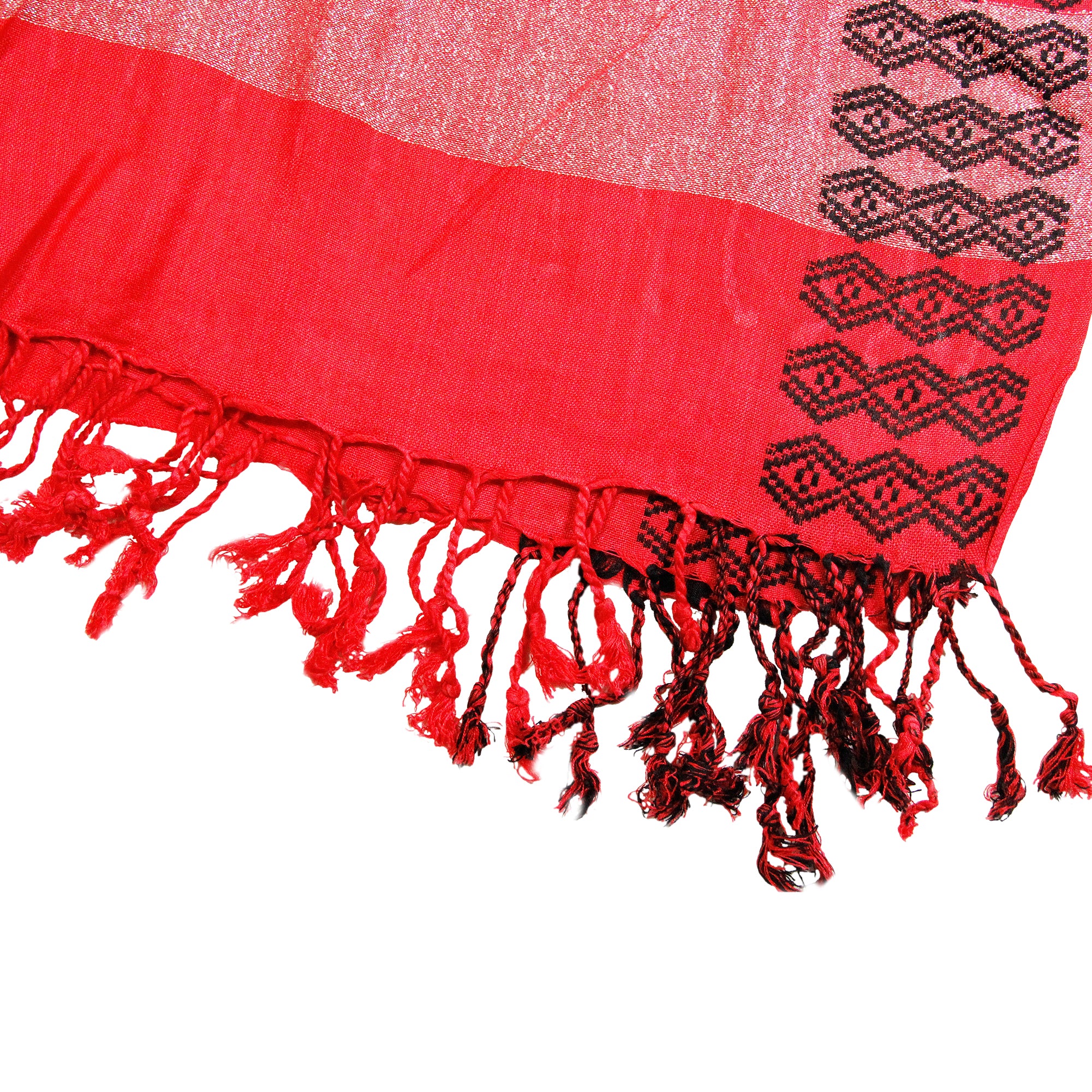 Blood Orange Soft Rectangle Women's Scarf with Tassle Black Stitch Design - Hijaz