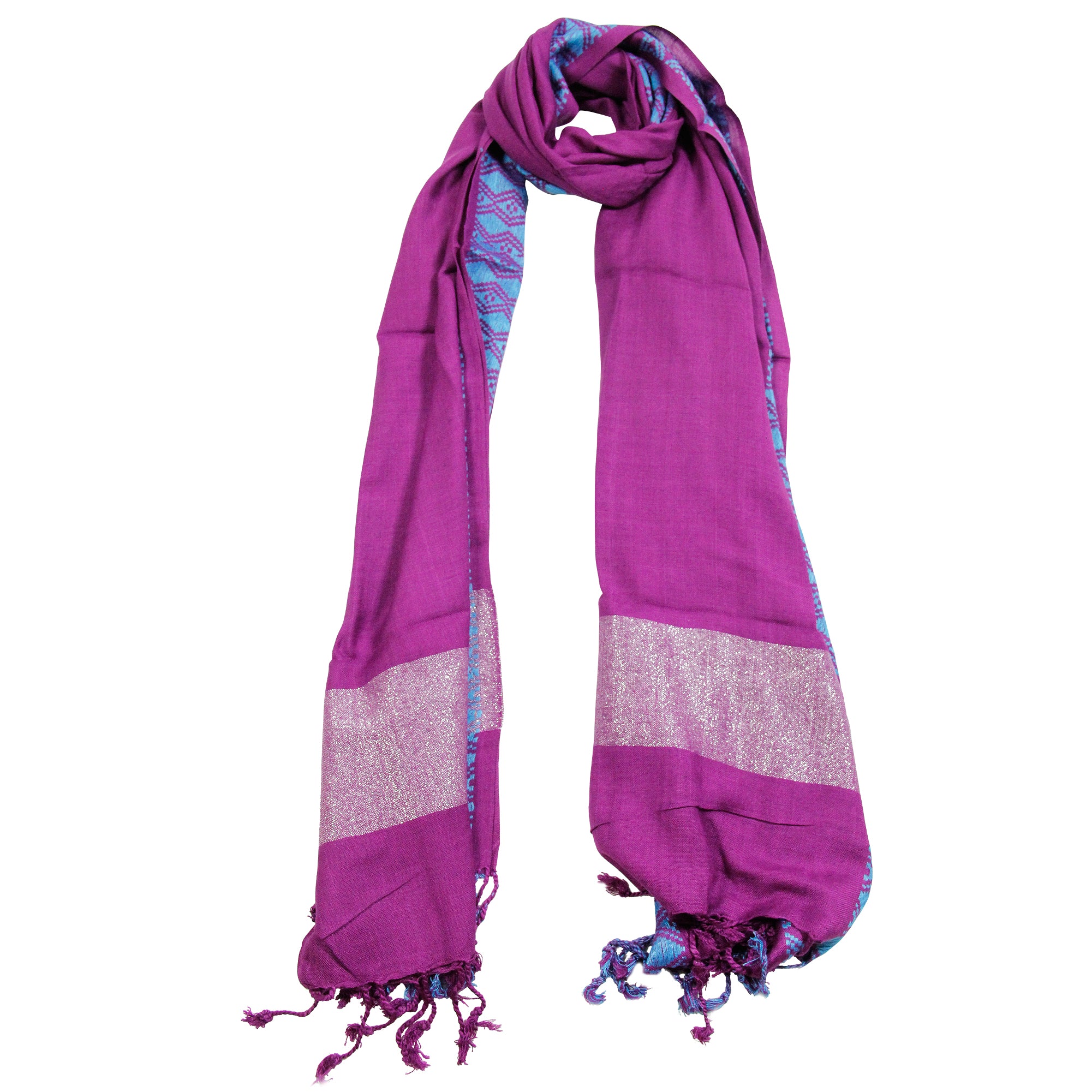 Amethyst Color Soft Rectangle Women's Scarf with Tassle Blue Stitch Design - Hijaz