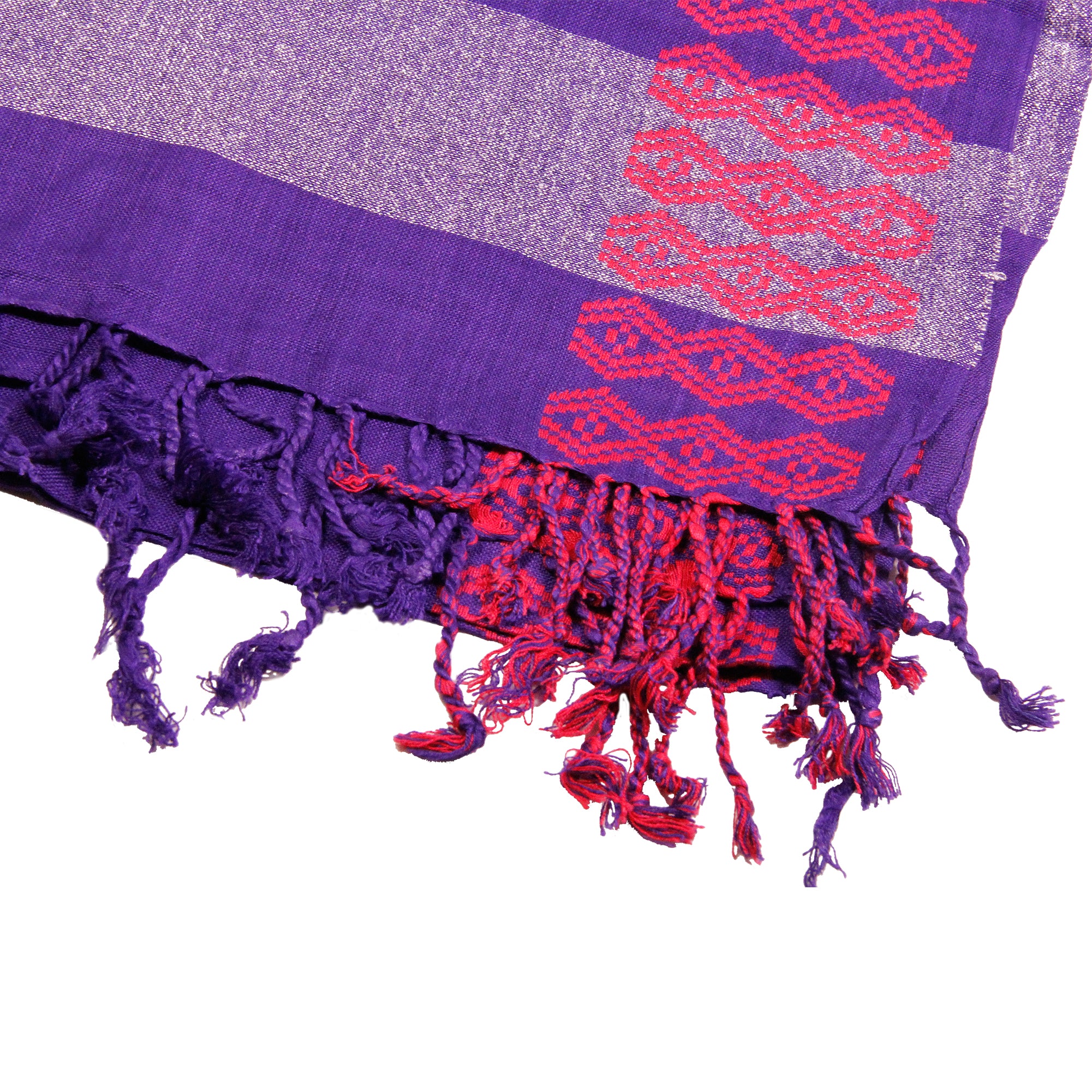Violet Purple Soft Rectangle Women's Scarf with Tassle Orange Stitch Design - Hijaz