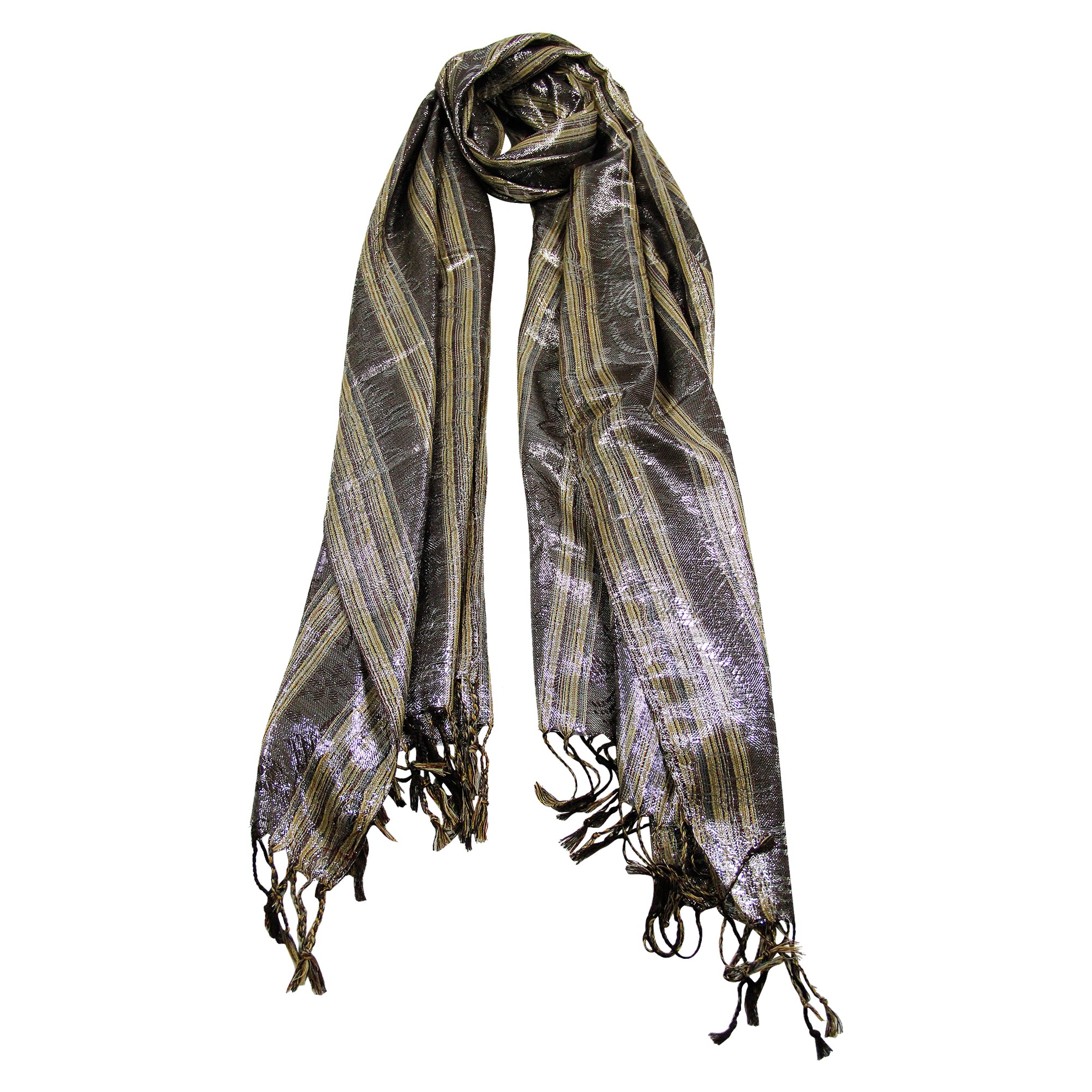 Tan and Brown Shiny Rectangle Women's with Horizontal Pattern Print - Hijaz