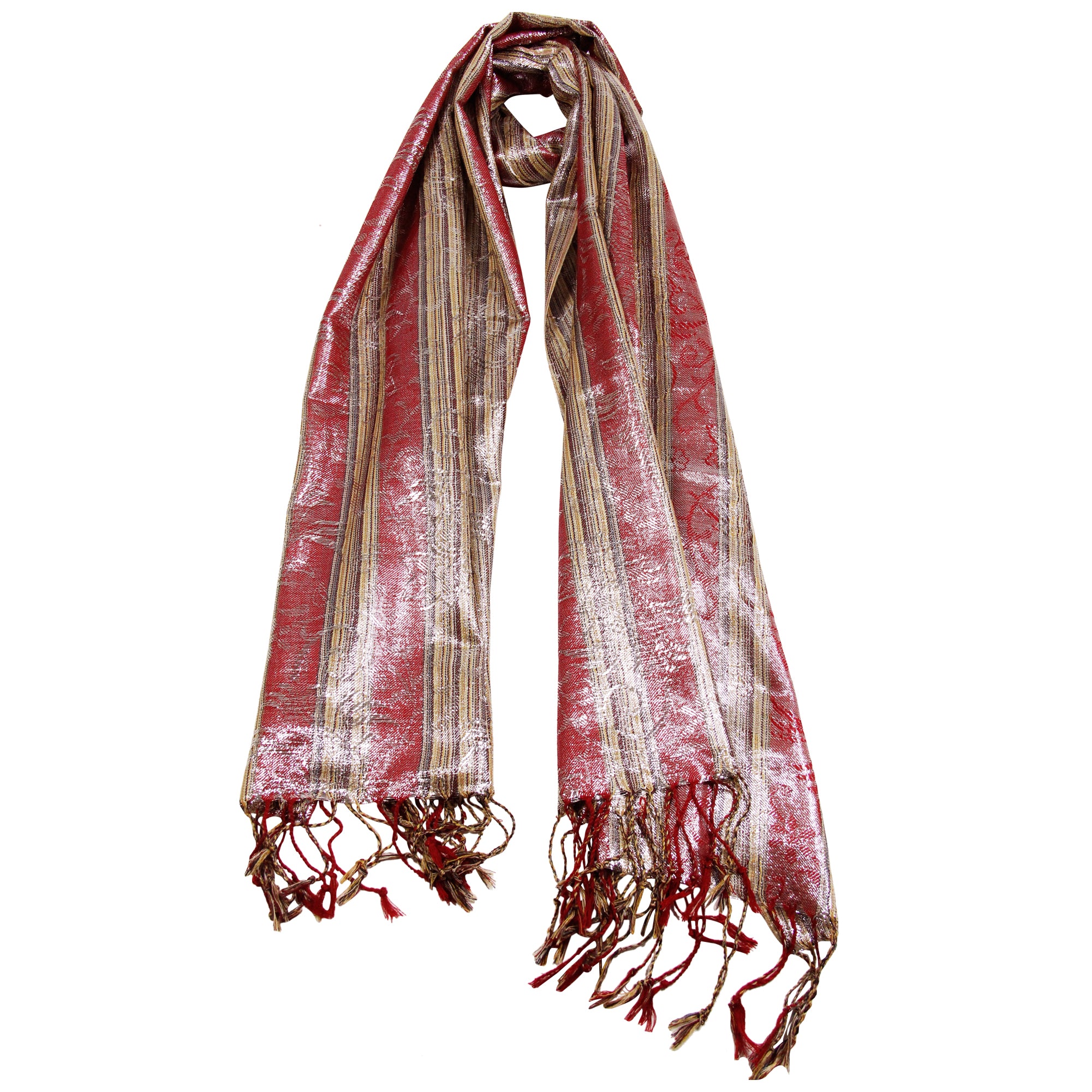 Tan and Red Shiny Rectangle Women's with Horizontal Pattern Print - Hijaz