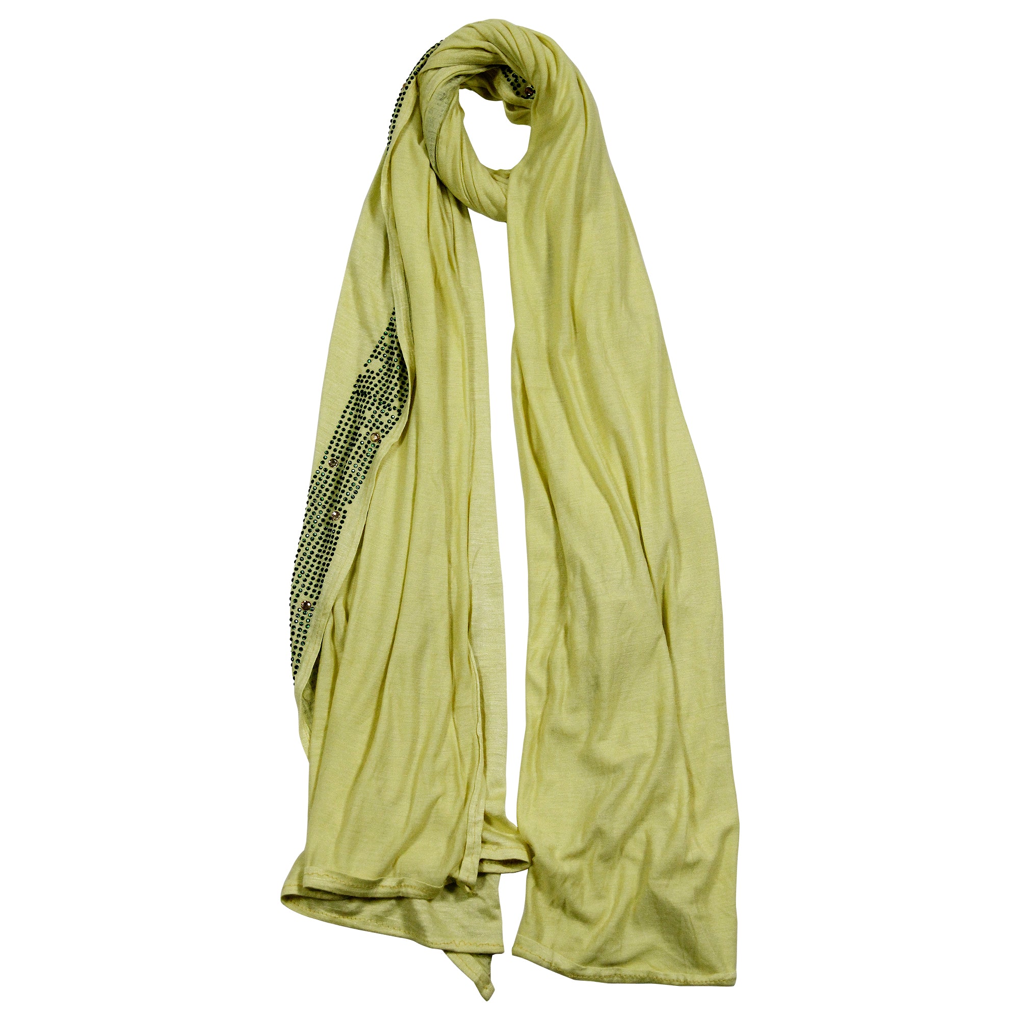 Yellow Women's Elastic Rectangle Scarf with Green Glass Beads - Hijaz