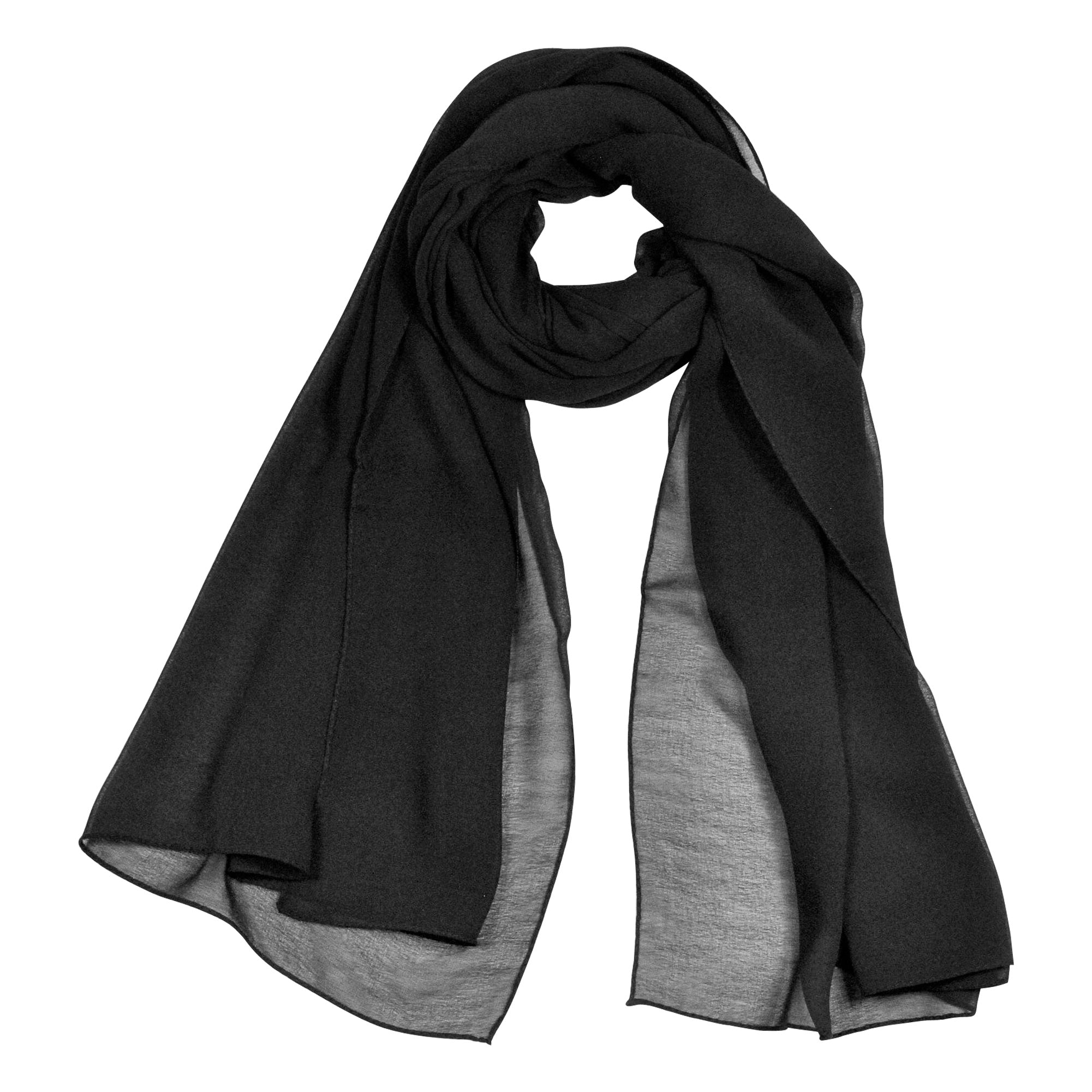 Black Lightweight Soft Sheer Chiffon Scarf Long Rectangle Womens Head Wrap Shawl - Hijaz