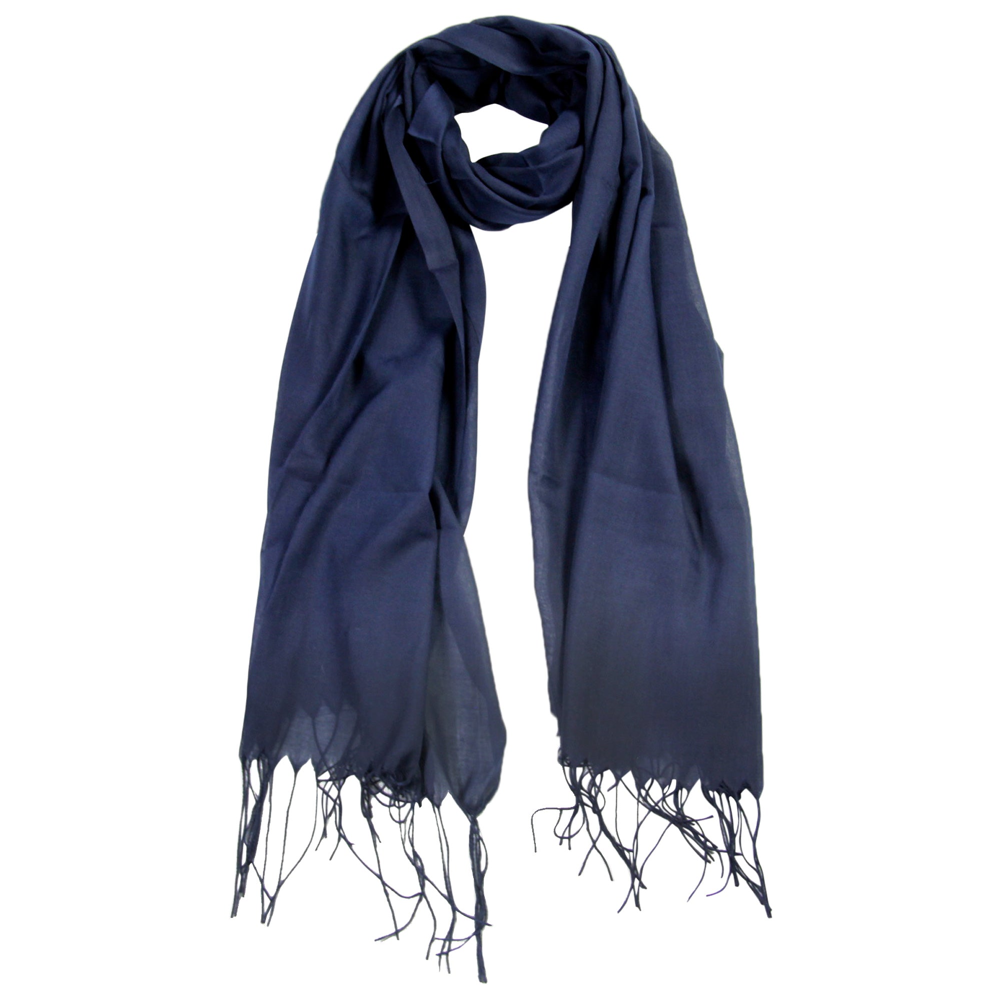 Plain Navy Blue Soft Pashmina Scarf Long Women's Shawl Head Wrap - Hijaz