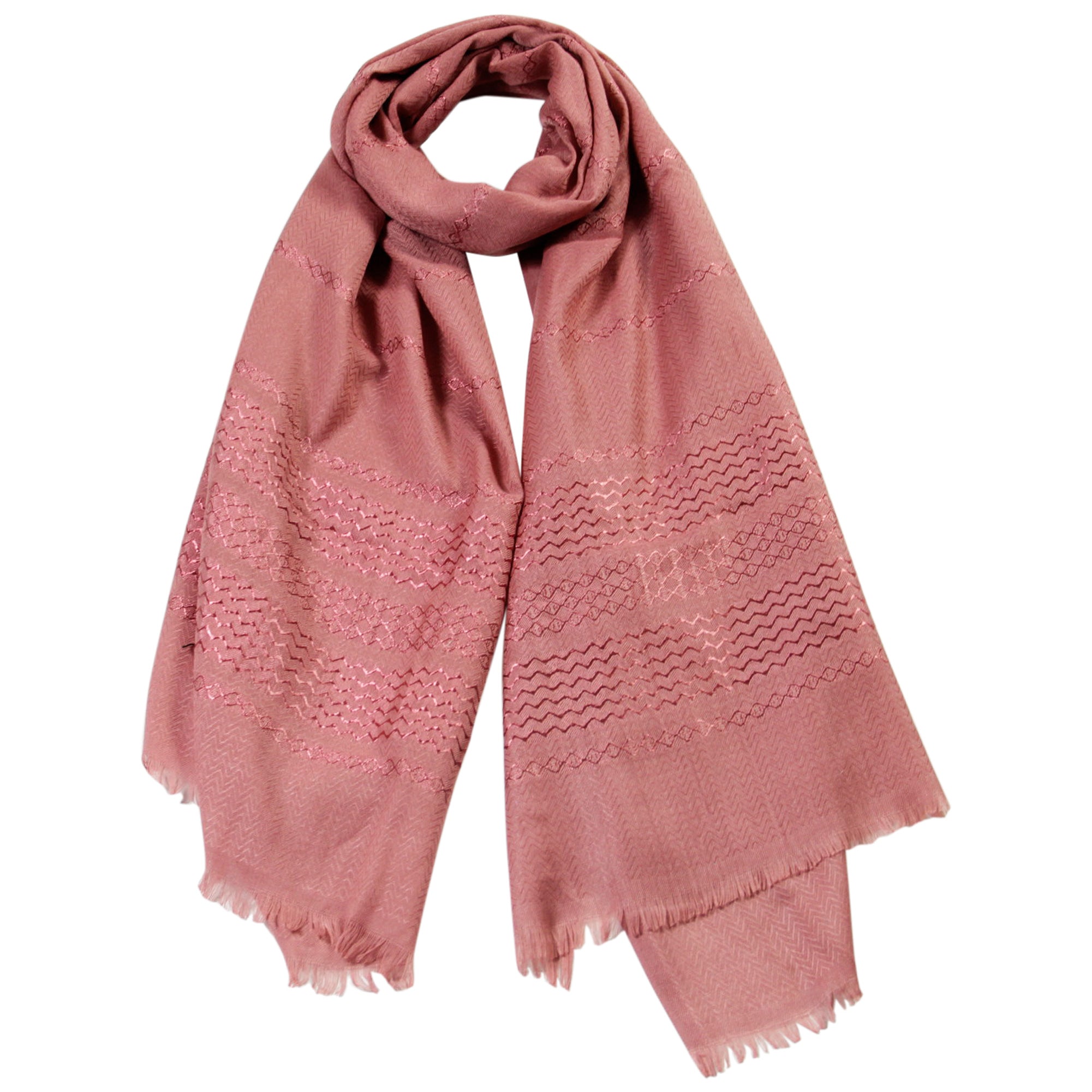 Hot Pink Soft Pashmina Scarf Long Women's Shawl Head Wrap with Stitch Design - Hijaz