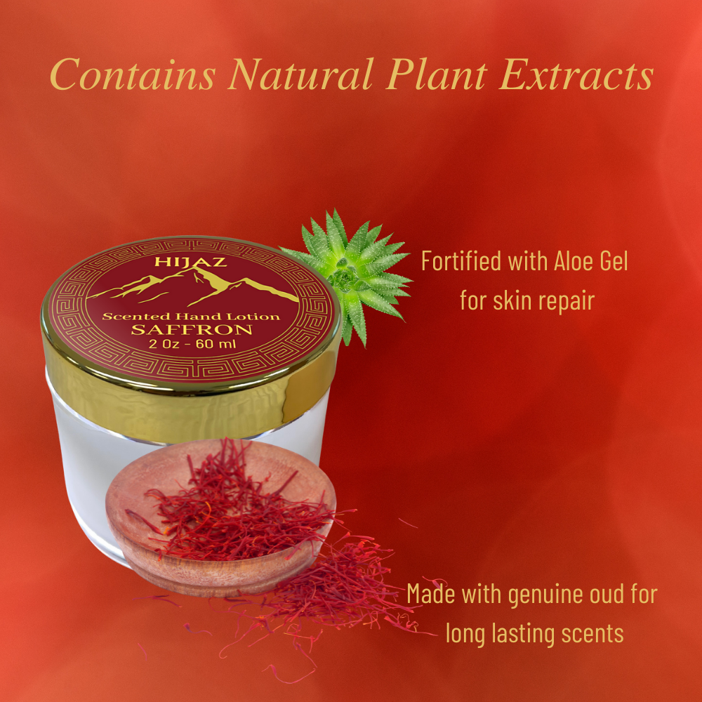 2Oz Saffron Natural Scented Hand and Body Lotion for Dryness With Aloe - Hijaz