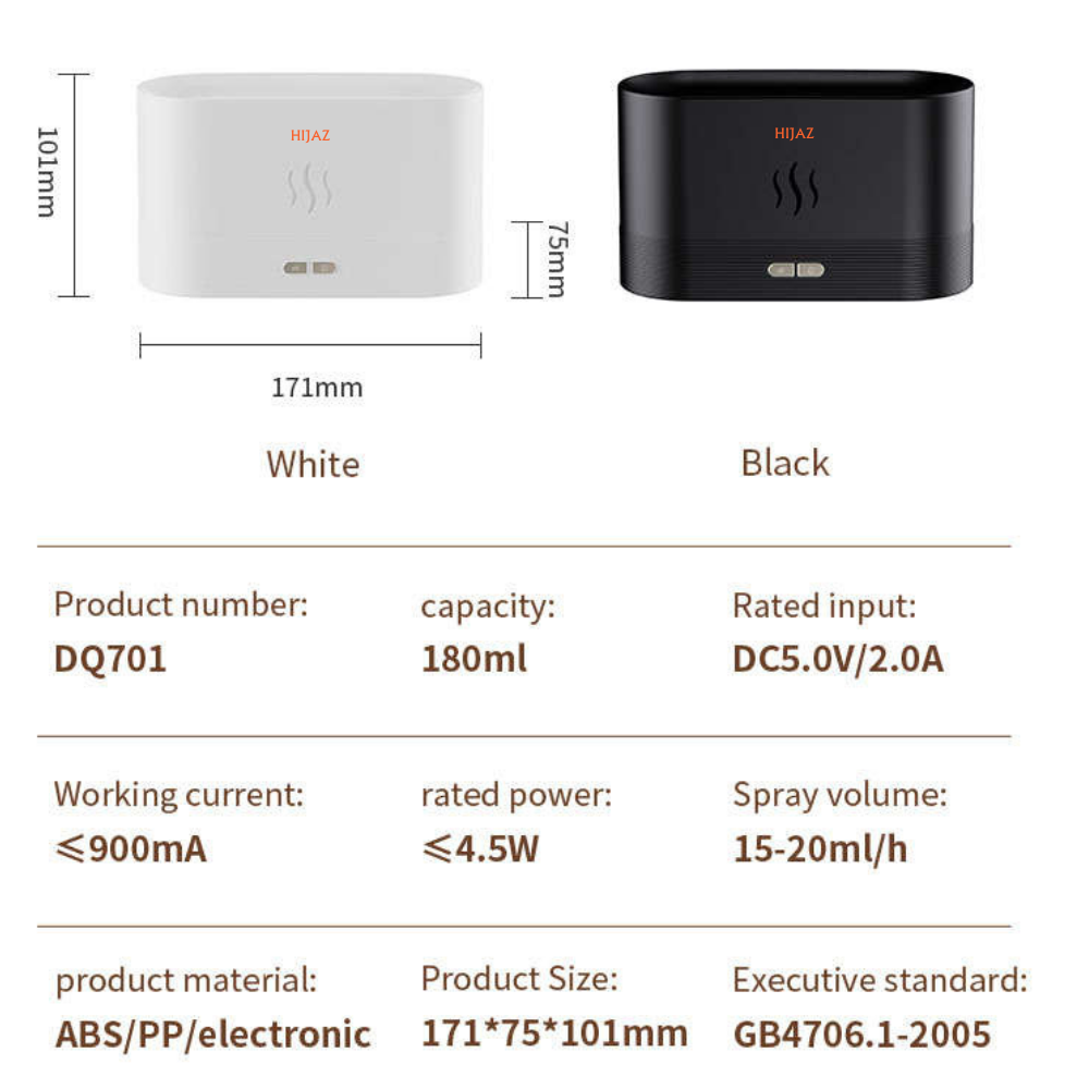 Simulated Flame Auto Shut-Off Portable Humidifier with Essential Oil Diffuser - Hijaz