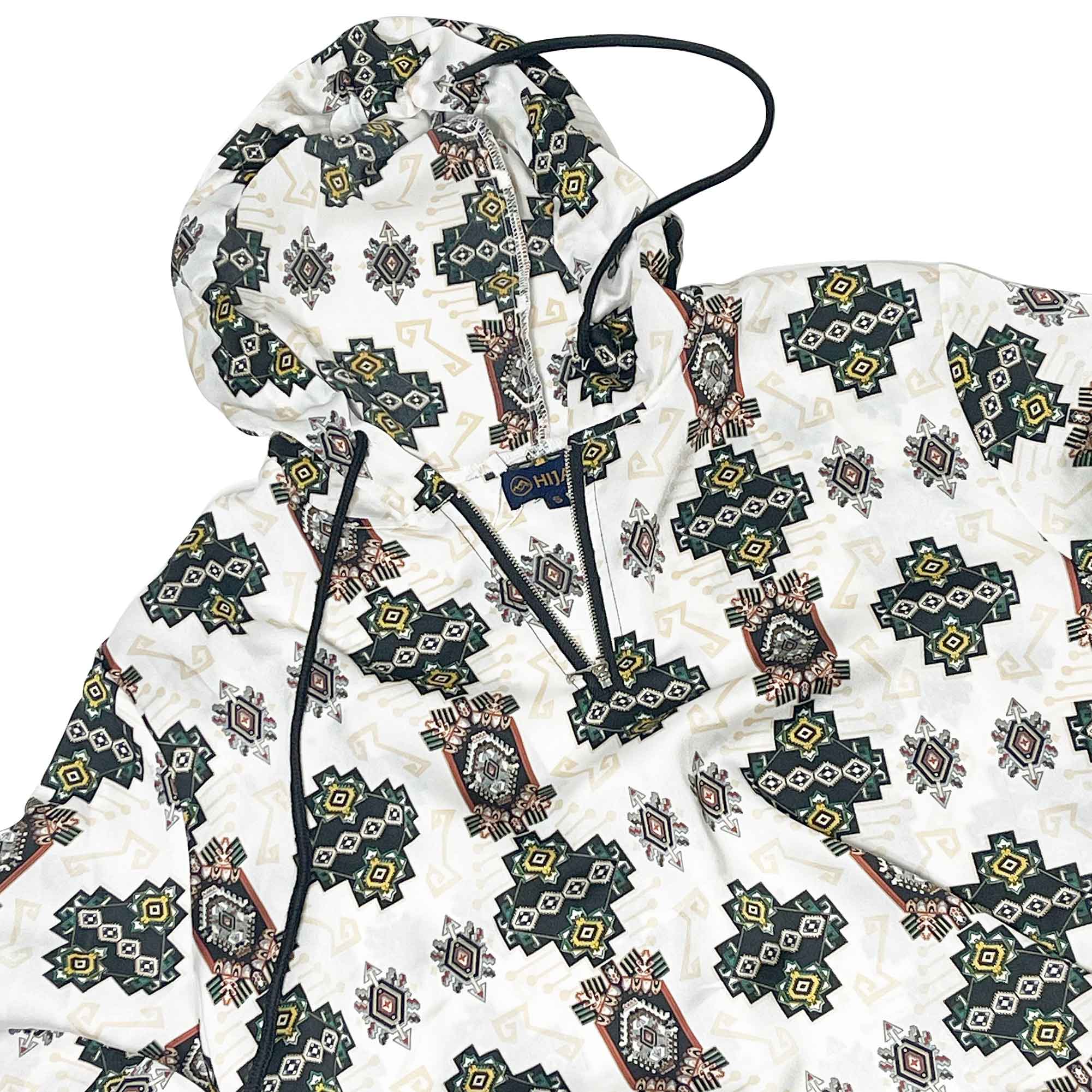 One Piece Lightweight Hooded Unisex White Tribal Pattern Jilbab Onesie Desert Robe - Hijaz