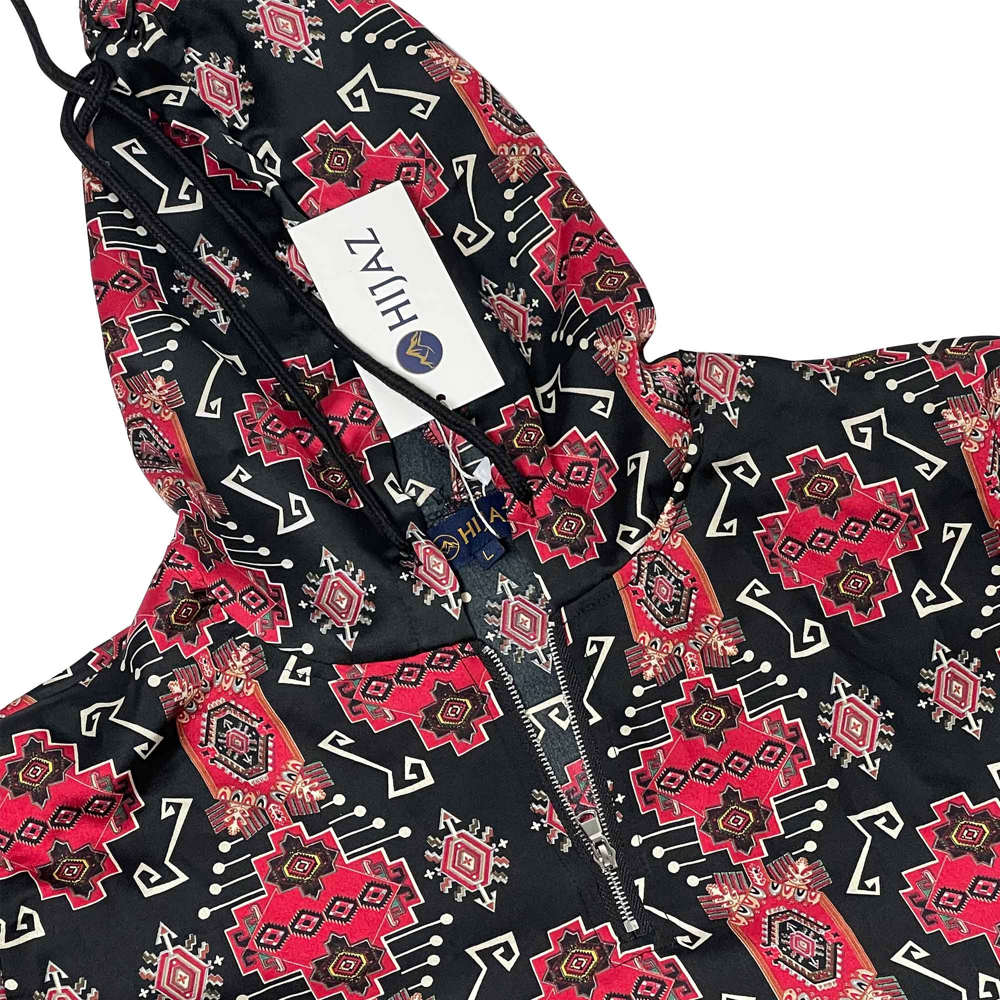 One Piece Lightweight Hooded Unisex Red Tribal Pattern Jilbab Onesie Desert Robe - Hijaz