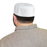 Mens Topi Prayer Kufi White Cap Hat with Embroidered Fan Designs - Hijaz