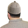 Warm Gray Knit Mens Prayer Cap Kufi Hat Beanie With Puff - Hijaz