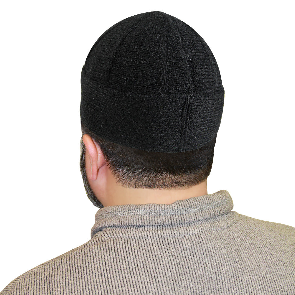 Black Mens Prayer Cap Kufi Hat Beanie With Vertical Seams - Hijaz
