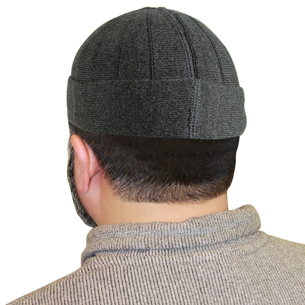 Dark Gray Mens Prayer Cap Kufi Hat Beanie with Vertical Seams - Hijaz