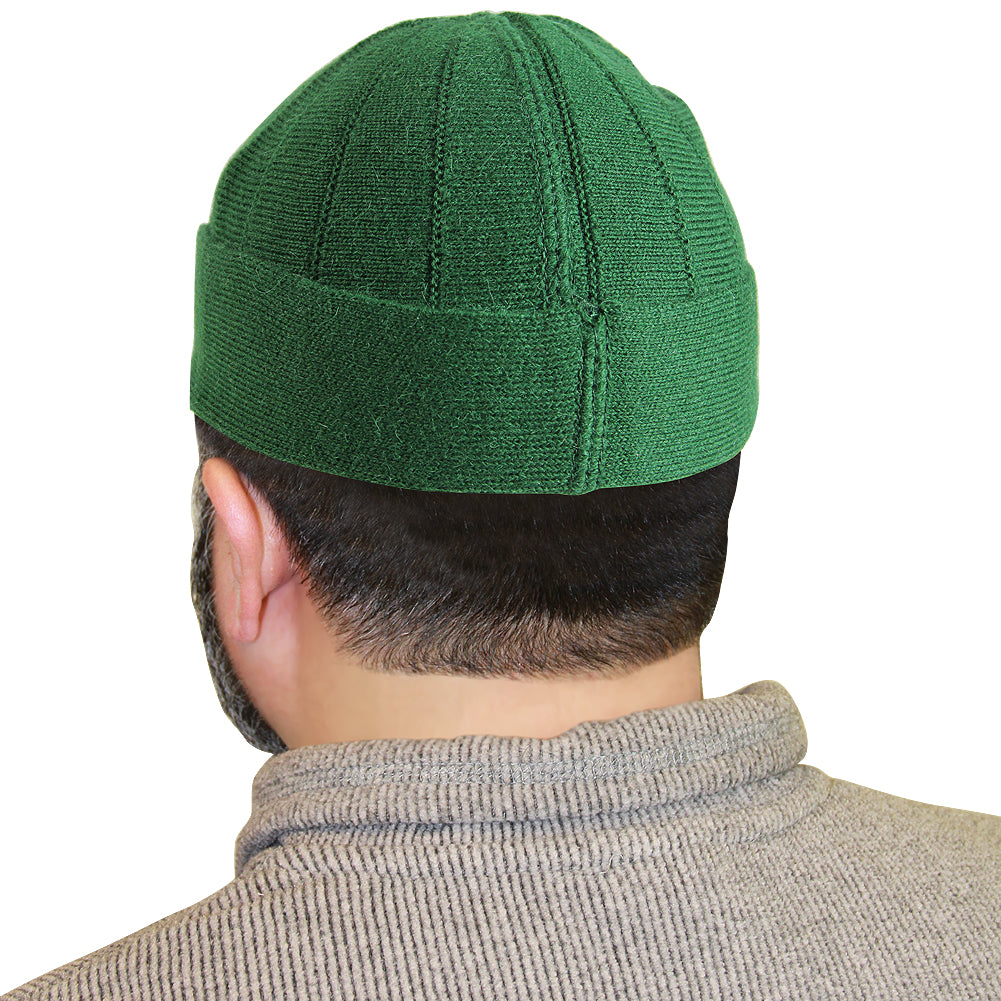 Green Mens Prayer Cap Kufi Hat Beanie with Vertical Seams - Hijaz