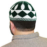 Green and White Mens Prayer Kufi Cap Hat with Diamond Patterns - Hijaz
