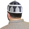 Navy Blue & White Mens Prayer Kufi Cap Hat With Pillar & Archway Designs - Hijaz