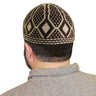 Dark Brown Mens Prayer Kufi Cap Hat with Light Brown Diamond Patterns - Hijaz