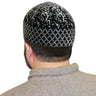 Black and Gray Snow Pixel Camo Mens Prayer Kufi Cap Hat Beanie with Diamond Stitch Pattern - Hijaz