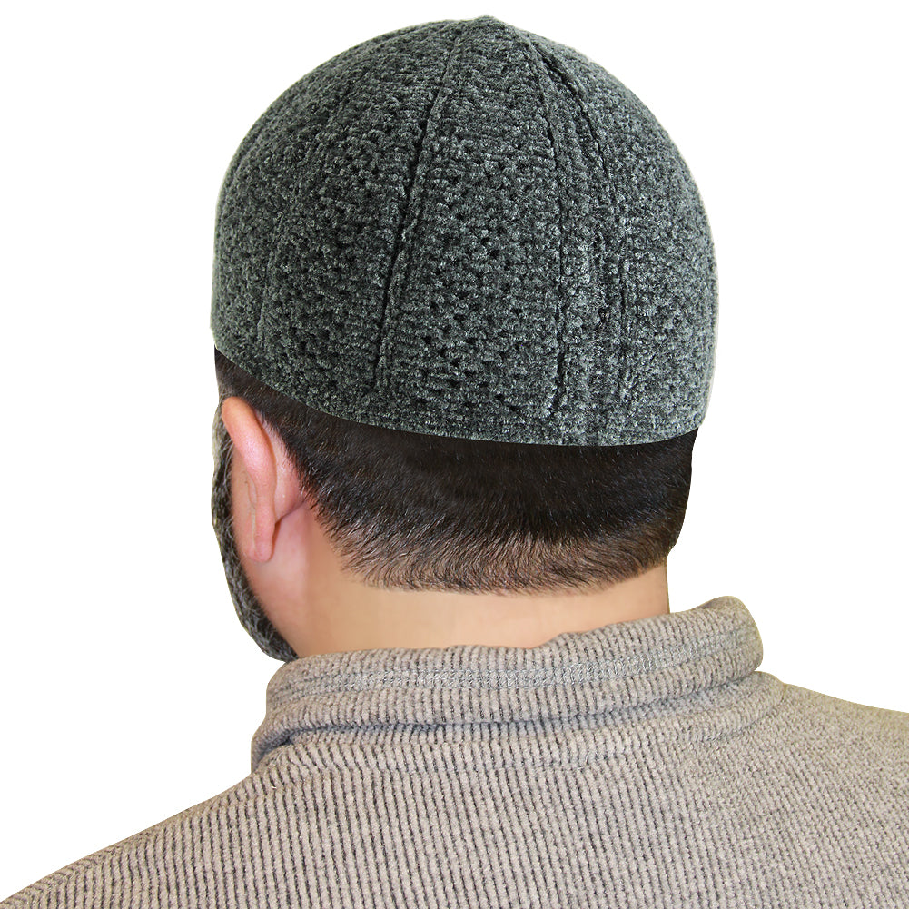 Gray Mens Prayer Cap Kufi Hat Cuffless Beanie - Hijaz