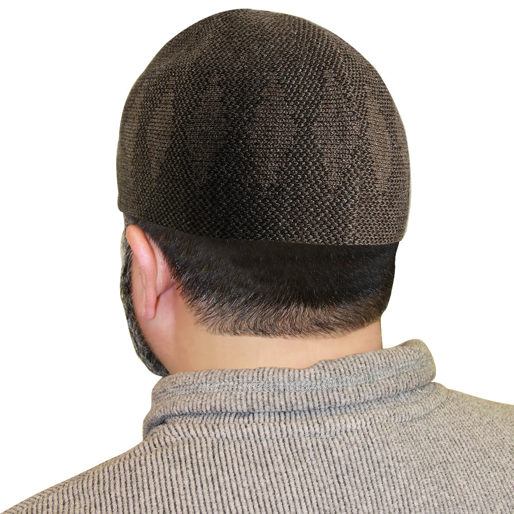 Brown Mens Prayer Cap Kufi Hat with Diamond Stitch Pattern - Hijaz
