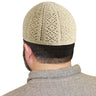 Beige Prayer Cap Mens Kufi Hat with Vertical Seams and Stitch Patterns - Hijaz