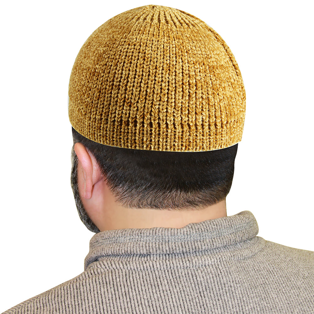 Tan Marbled Knit Mens Prayer Cap Kufi Hat - Hijaz