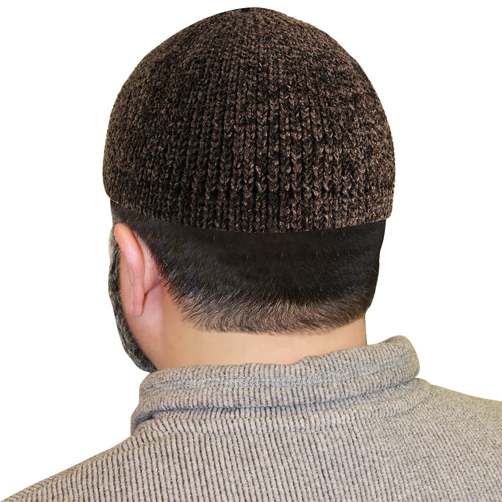 Dark Brown Marbled Knit Mens Prayer Cap Kufi Hat - Hijaz