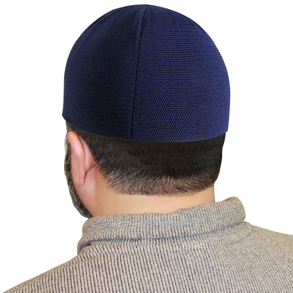 Navy Blue Knit Mens Prayer Cap Kufi Hat Beanie - Hijaz