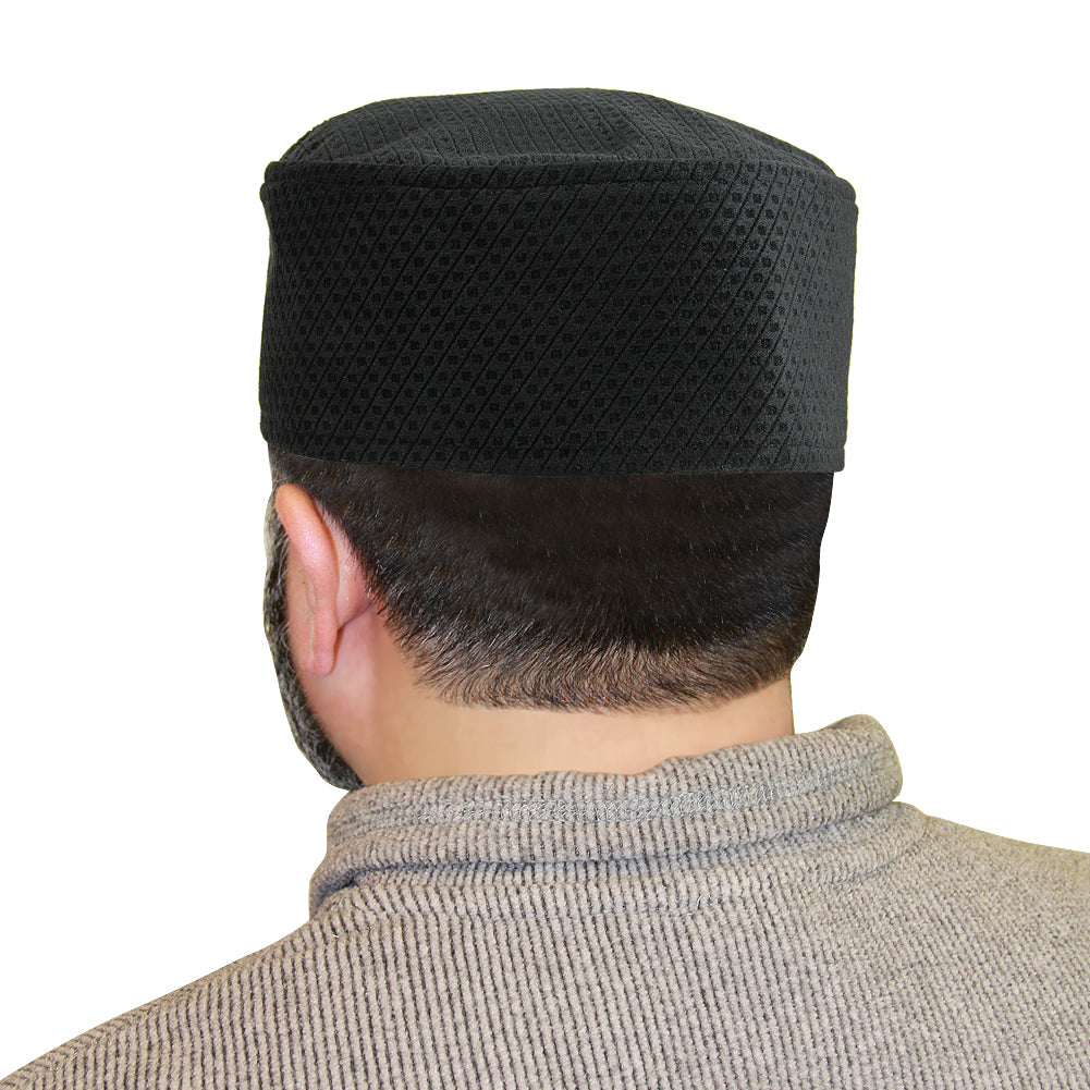 Black Soft Suede Crown Mens Prayer Cap Kufi Hat - Hijaz