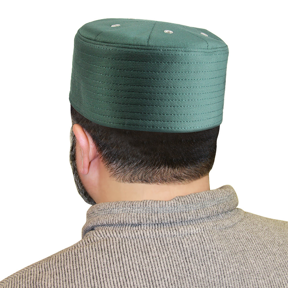 Green Polyester Mens Prayer Cap Kufi Hat with Grommets - Hijaz