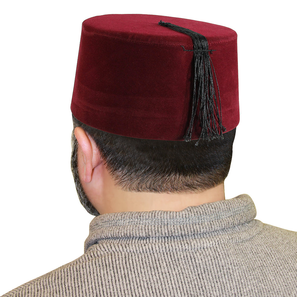 Turkish Fez Red Mens Cap with Black Tassels Tarboosh Hat - Hijaz