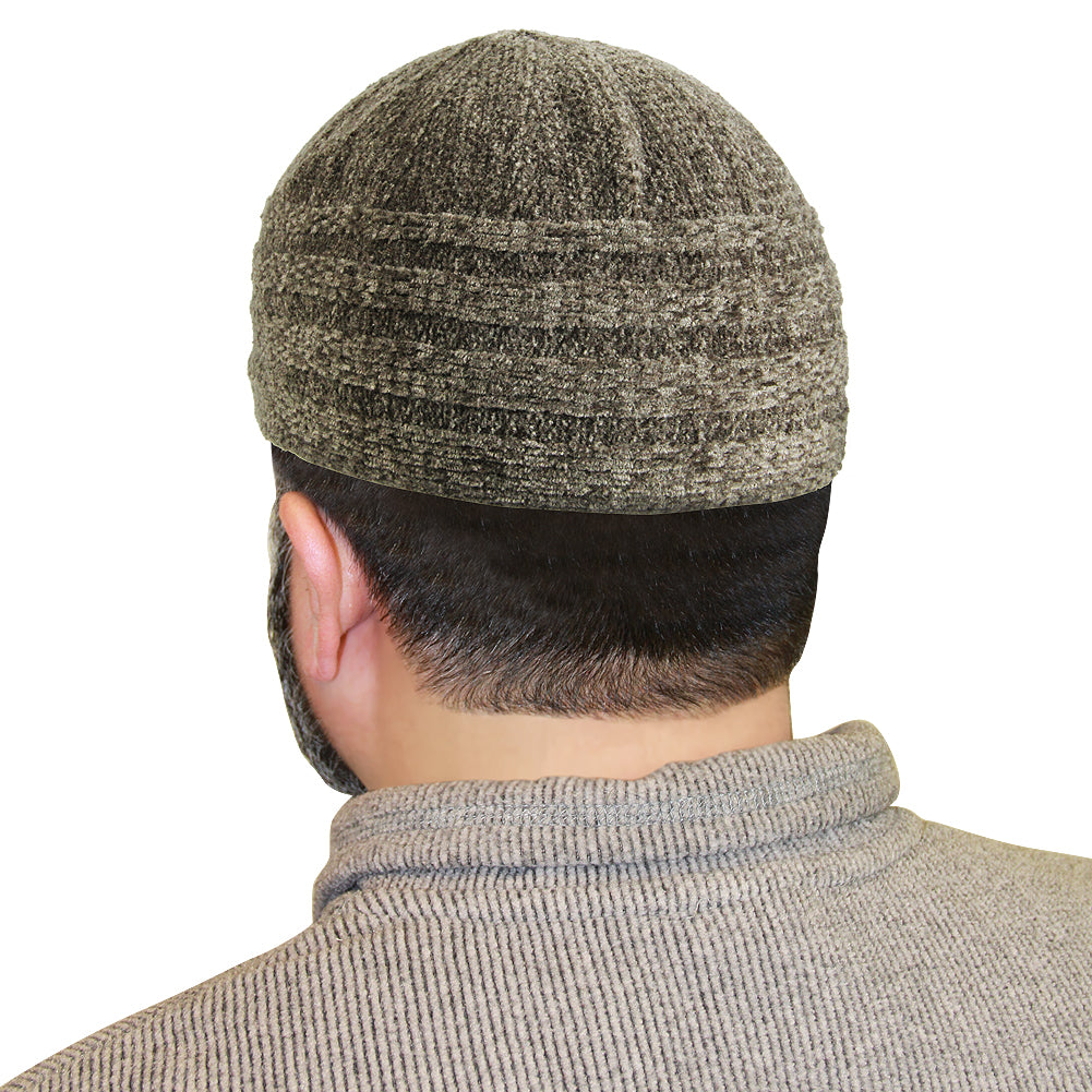 Gray Knitted Marled Mens Prayer Kufi Cap Circumfrence - Hijaz