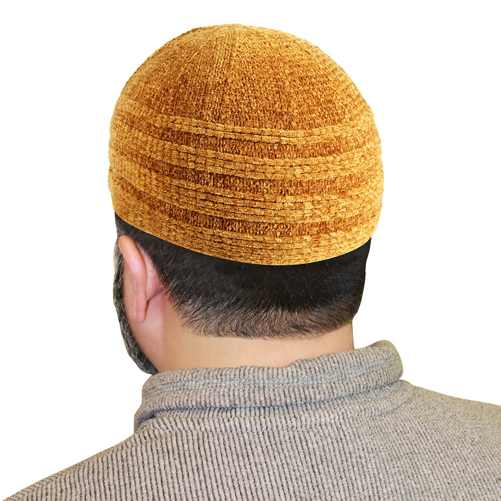 Golden Brown Knitted Marled Mens Prayer Kufi Cap Circumference - Hijaz
