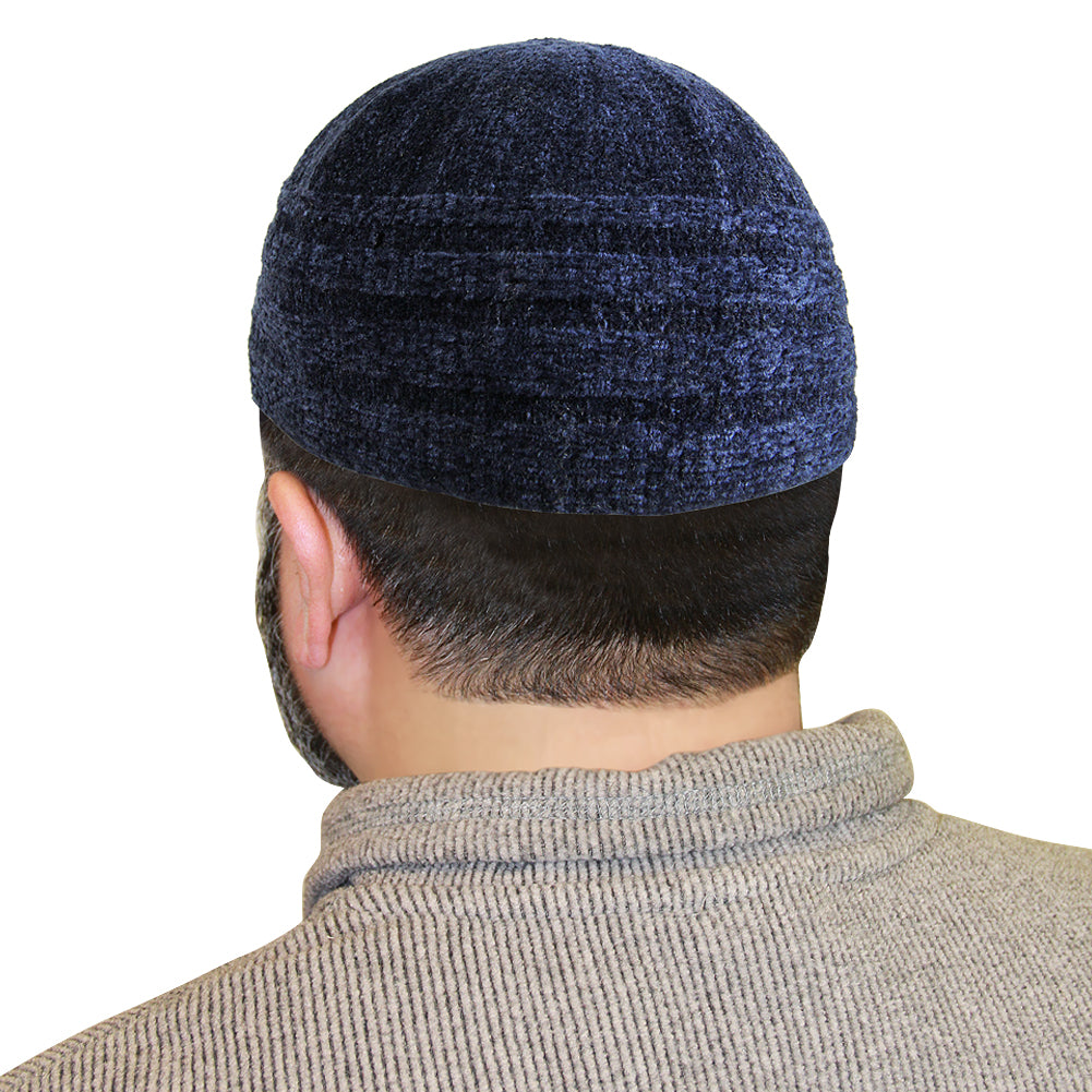 Navy Blue Knitted Marled Mens Prayer Kufi Cap - Hijaz