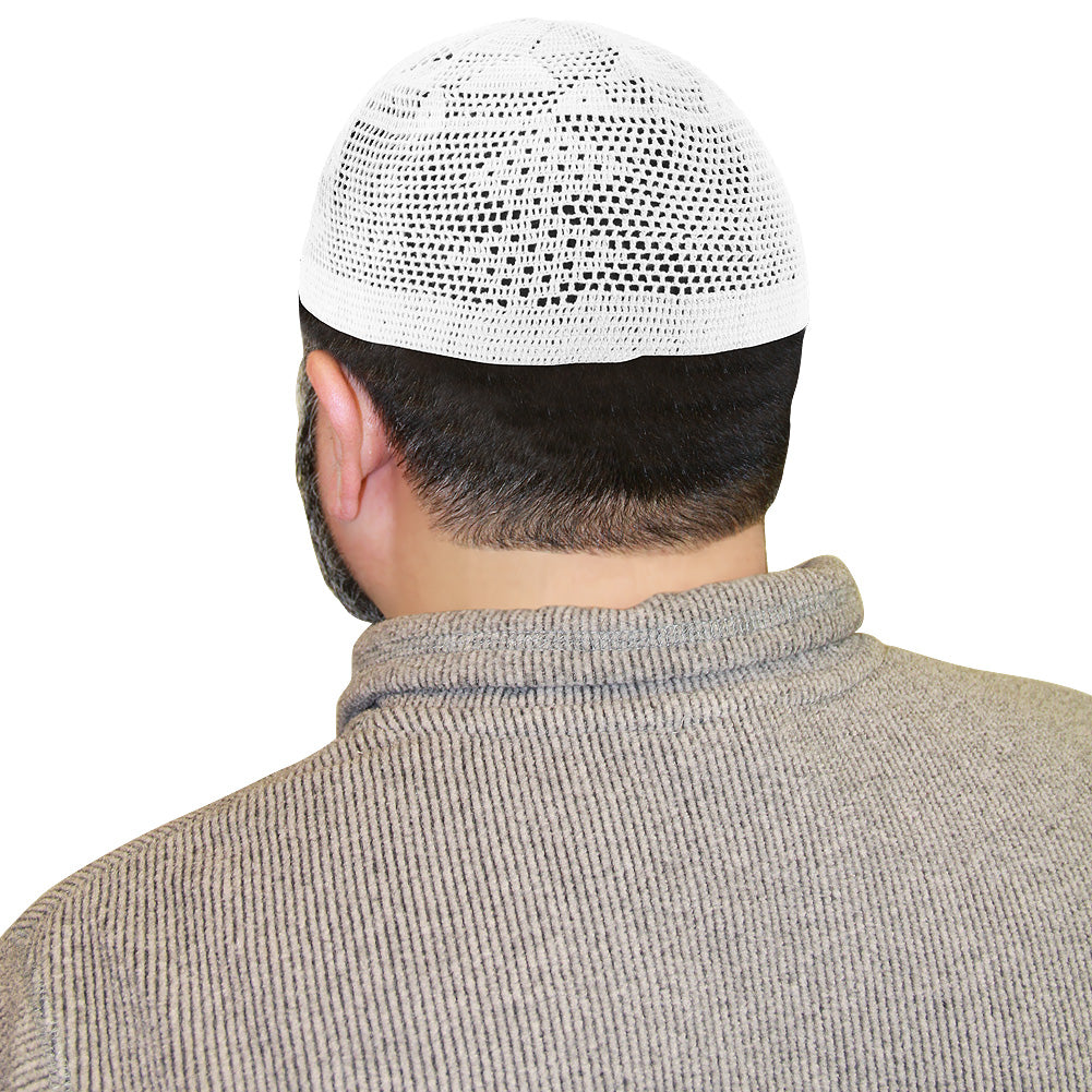 Cotton White Knit Mens Prayer Kufi Hat Circumference - Hijaz