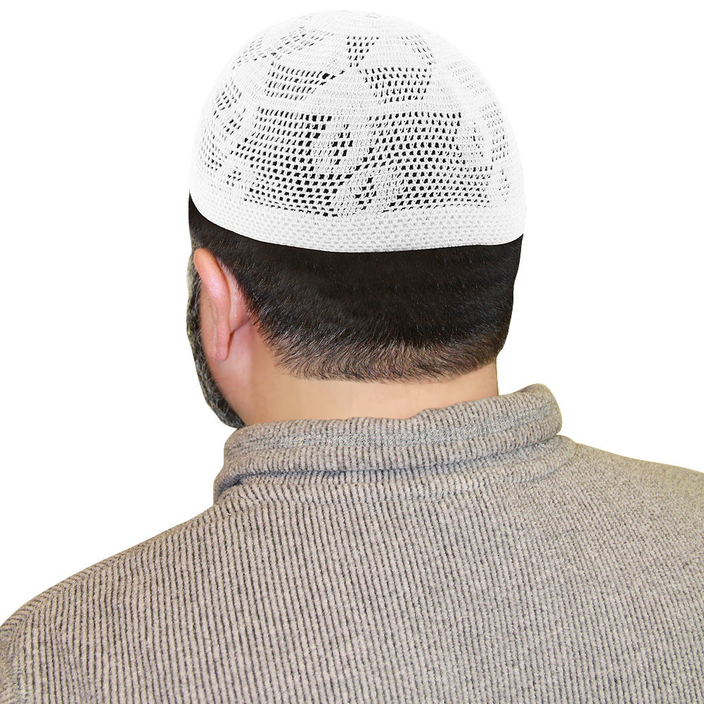 Cotton White Knitted Mens Prayer Kufi Hat Circumference - Hijaz
